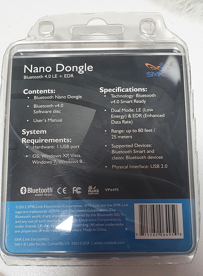 SMK-Link Nano Dongle Bluetooth v4.0 LE+EDR VP6495 